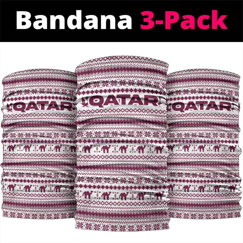 Qatar Christmas Neck Gaiter with Maroon-White Pattern, National Emblem, and Camel Motif - Wonder Print Shop