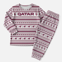 Qatar Christmas Pajama Set with Maroon-White Pattern, National Emblem, and Camel Motif - Wonder Print Shop