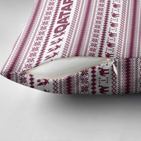 Qatar Christmas Pillow Cover with Maroon-White Pattern, National Emblem, and Camel Motif - Wonder Print Shop