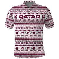 Qatar Christmas Polo Shirt with Maroon-White Pattern, National Emblem, and Camel Motif - Wonder Print Shop