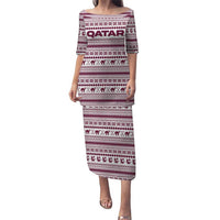 Qatar Christmas Puletasi with Maroon-White Pattern, National Emblem, and Camel Motif - Wonder Print Shop