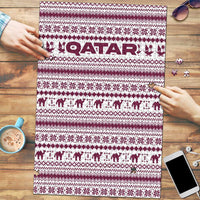 Qatar Christmas Puzzle with Maroon-White Pattern, National Emblem, and Camel Motif - Wonder Print Shop