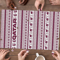 Qatar Christmas Puzzle with Maroon-White Pattern, National Emblem, and Camel Motif - Wonder Print Shop