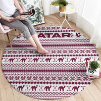 Qatar Christmas Round Carpet with Maroon-White Pattern, National Emblem, and Camel Motif - Wonder Print Shop