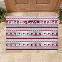 Qatar Christmas Rubber Doormat with Maroon-White Pattern, National Emblem, and Camel Motif - Wonder Print Shop