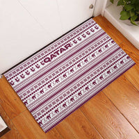 Qatar Christmas Rubber Doormat with Maroon-White Pattern, National Emblem, and Camel Motif - Wonder Print Shop