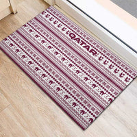 Qatar Christmas Rubber Doormat with Maroon-White Pattern, National Emblem, and Camel Motif - Wonder Print Shop