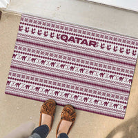 Qatar Christmas Rubber Doormat with Maroon-White Pattern, National Emblem, and Camel Motif - Wonder Print Shop