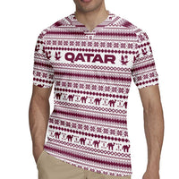 Qatar Christmas Rugby Jersey with Maroon-White Pattern, National Emblem, and Camel Motif - Wonder Print Shop