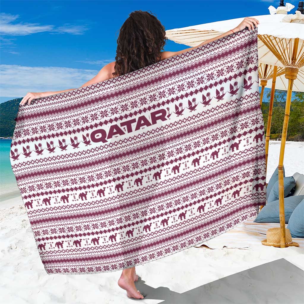 Qatar Christmas Sarong with Maroon-White Pattern, National Emblem, and Camel Motif - Wonder Print Shop