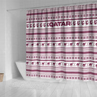 Qatar Christmas Shower Curtain with Maroon-White Pattern, National Emblem, and Camel Motif - Wonder Print Shop