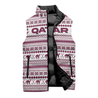 Qatar Christmas Sleeveless Puffer Jacket with Maroon-White Pattern, National Emblem, and Camel Motif - Wonder Print Shop