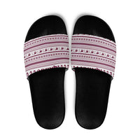 Qatar Christmas Slide Sandals with Maroon-White Pattern, National Emblem, and Camel Motif - Wonder Print Shop