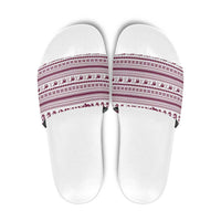 Qatar Christmas Slide Sandals with Maroon-White Pattern, National Emblem, and Camel Motif - Wonder Print Shop