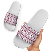 Qatar Christmas Slide Sandals with Maroon-White Pattern, National Emblem, and Camel Motif - Wonder Print Shop