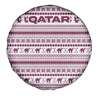 Qatar Christmas Spare Tire Cover with Maroon-White Pattern, National Emblem, and Camel Motif - Wonder Print Shop