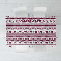 Qatar Christmas Tablecloth with Maroon-White Pattern, National Emblem, and Camel Motif - Wonder Print Shop