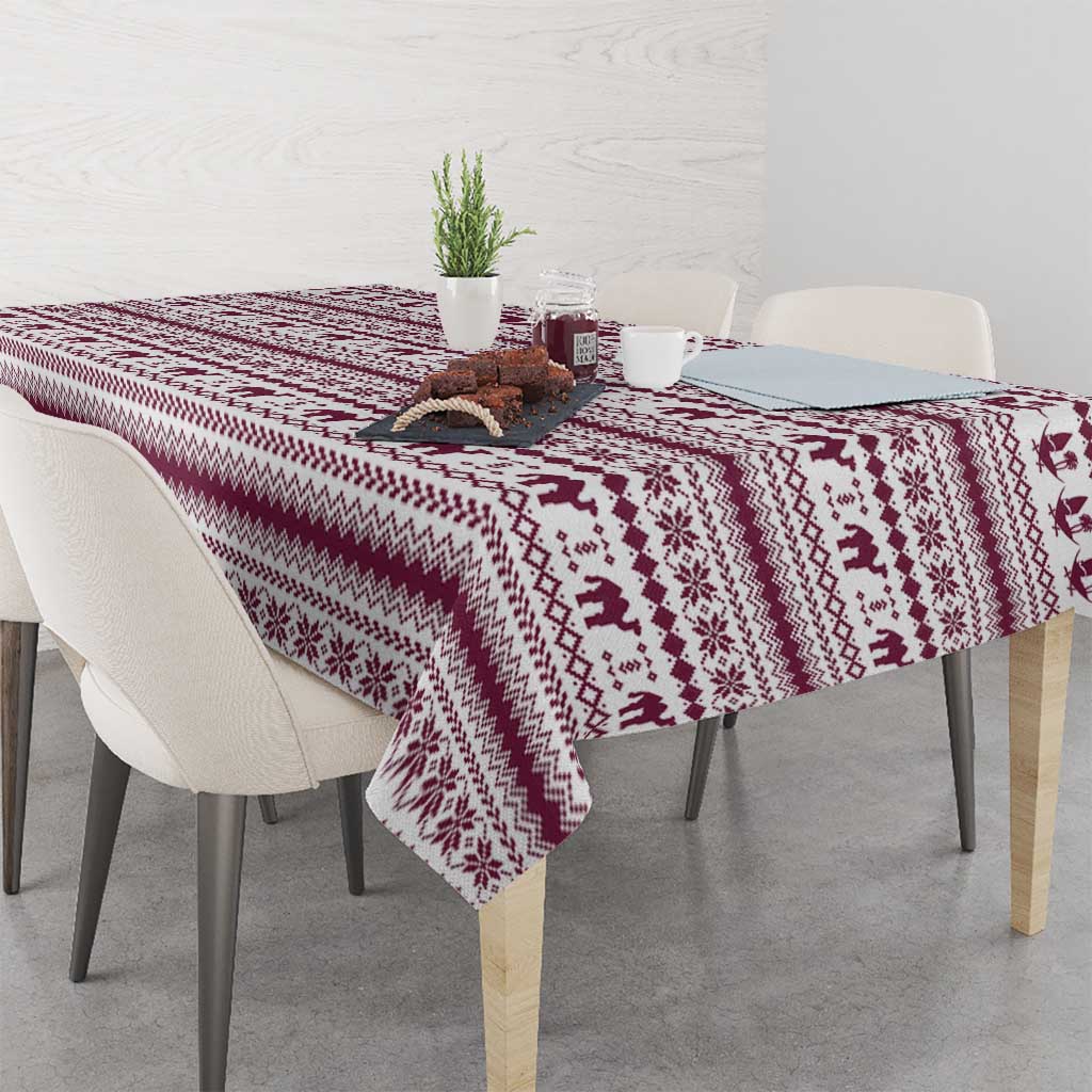 Qatar Christmas Tablecloth with Maroon-White Pattern, National Emblem, and Camel Motif - Wonder Print Shop