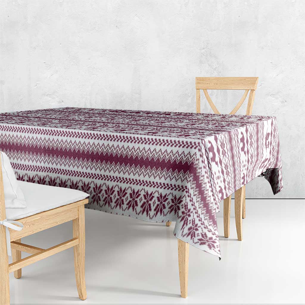 Qatar Christmas Tablecloth with Maroon-White Pattern, National Emblem, and Camel Motif - Wonder Print Shop