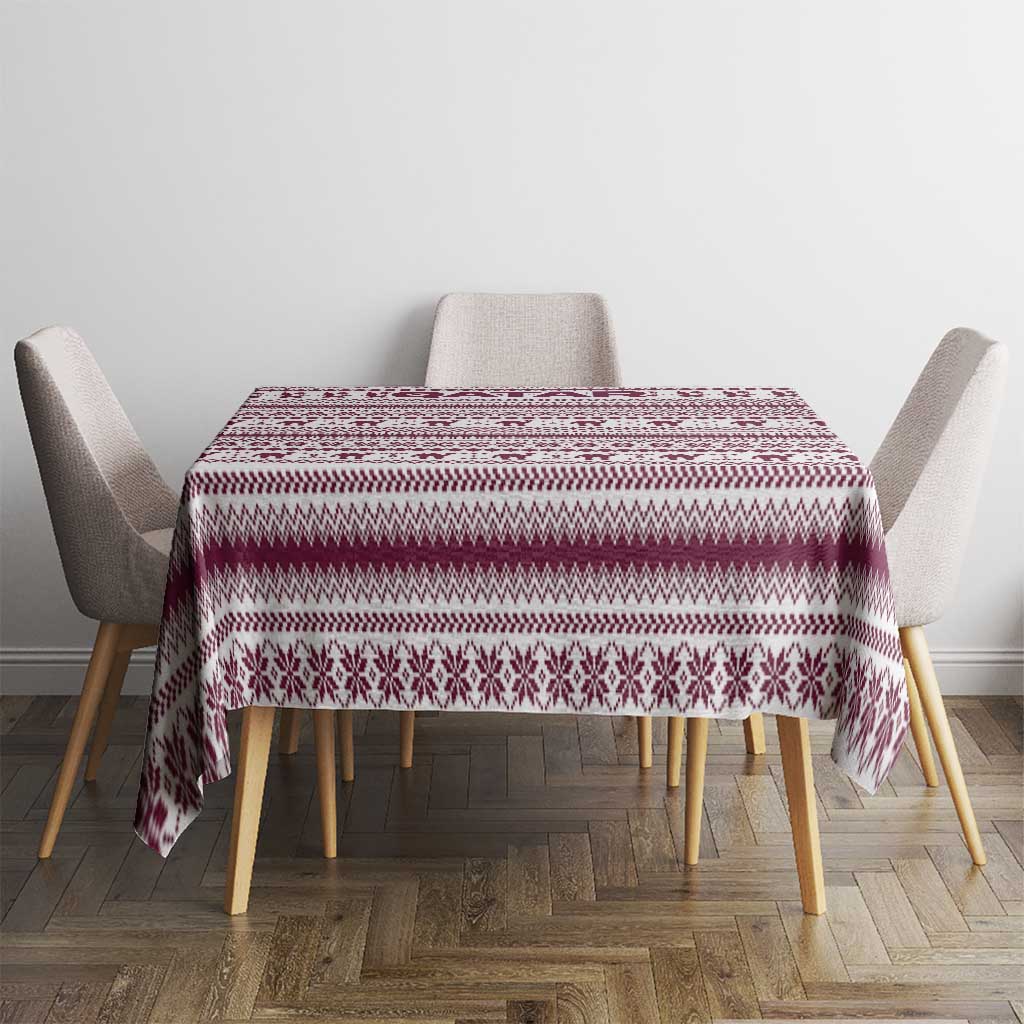 Qatar Christmas Tablecloth with Maroon-White Pattern, National Emblem, and Camel Motif - Wonder Print Shop
