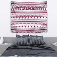 Qatar Christmas Tapestry with Maroon-White Pattern, National Emblem, and Camel Motif - Wonder Print Shop