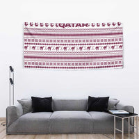 Qatar Christmas Tapestry with Maroon-White Pattern, National Emblem, and Camel Motif - Wonder Print Shop