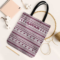 Qatar Christmas Tote Bag with Maroon-White Pattern, National Emblem, and Camel Motif - Wonder Print Shop