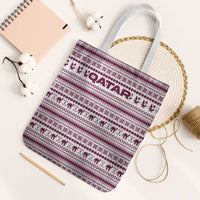 Qatar Christmas Tote Bag with Maroon-White Pattern, National Emblem, and Camel Motif - Wonder Print Shop
