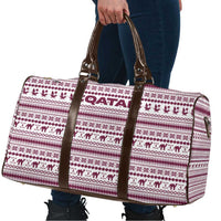 Qatar Christmas Travel Bag with Maroon-White Pattern, National Emblem, and Camel Motif - Wonder Print Shop