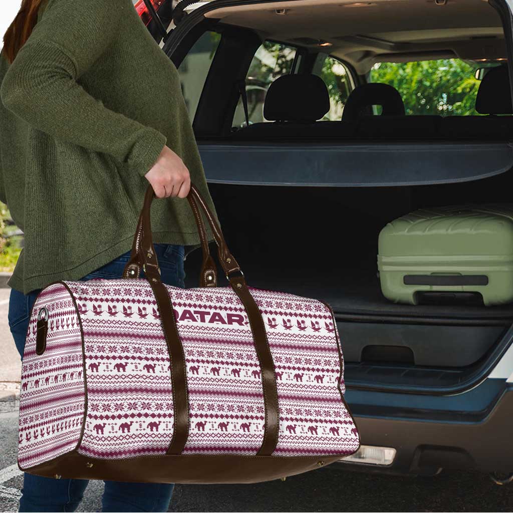 Qatar Christmas Travel Bag with Maroon-White Pattern, National Emblem, and Camel Motif - Wonder Print Shop