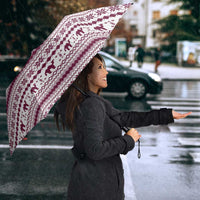 Qatar Christmas Umbrella with Maroon-White Pattern, National Emblem, and Camel Motif - Wonder Print Shop