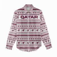 Qatar Christmas Women Casual Shirt with Maroon-White Pattern, National Emblem, and Camel Motif - Wonder Print Shop