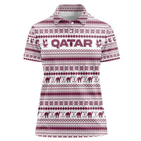 Qatar Christmas Women Polo Shirt with Maroon-White Pattern, National Emblem, and Camel Motif - Wonder Print Shop