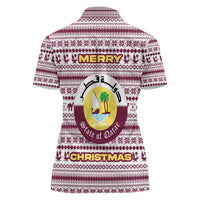 Qatar Christmas Women Polo Shirt with Maroon-White Pattern, National Emblem, and Camel Motif - Wonder Print Shop