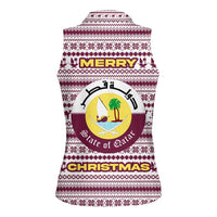 Qatar Christmas Women Sleeveless Polo Shirt with Maroon-White Pattern, National Emblem, and Camel Motif - Wonder Print Shop