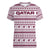 Qatar Christmas Women V-Neck T-Shirt with Maroon-White Pattern, National Emblem, and Camel Motif - Wonder Print Shop