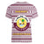 Qatar Christmas Women V-Neck T-Shirt with Maroon-White Pattern, National Emblem, and Camel Motif - Wonder Print Shop
