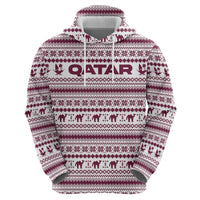 Qatar Christmas Zip Hoodie with Maroon-White Pattern, National Emblem, and Camel Motif - Wonder Print Shop