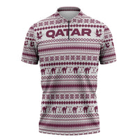 Qatar Christmas Zipper Polo Shirt with Maroon-White Pattern, National Emblem, and Camel Motif - Wonder Print Shop