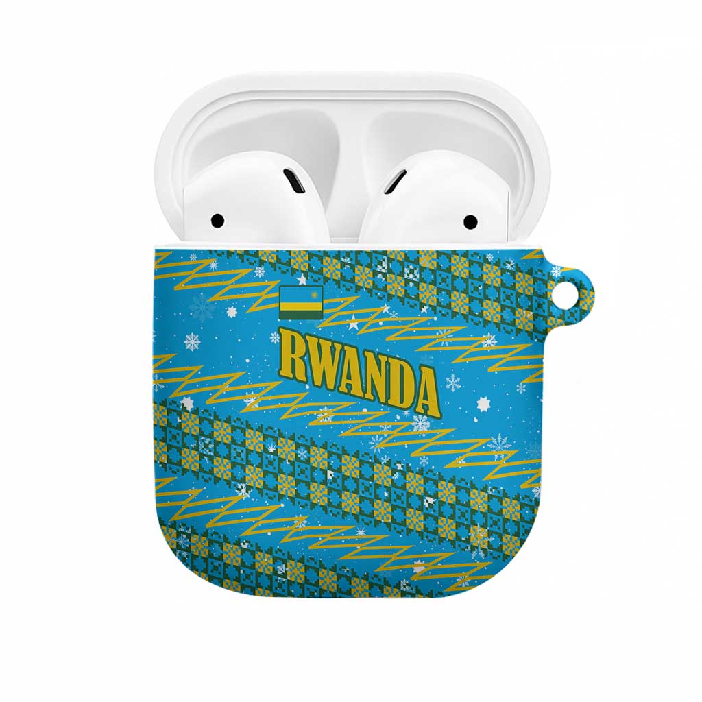 Rwanda Christmas AirPods Case with Blue-Yellow Pattern, Festive Geometric Motifs, and Bold Typography - Wonder Print Shop