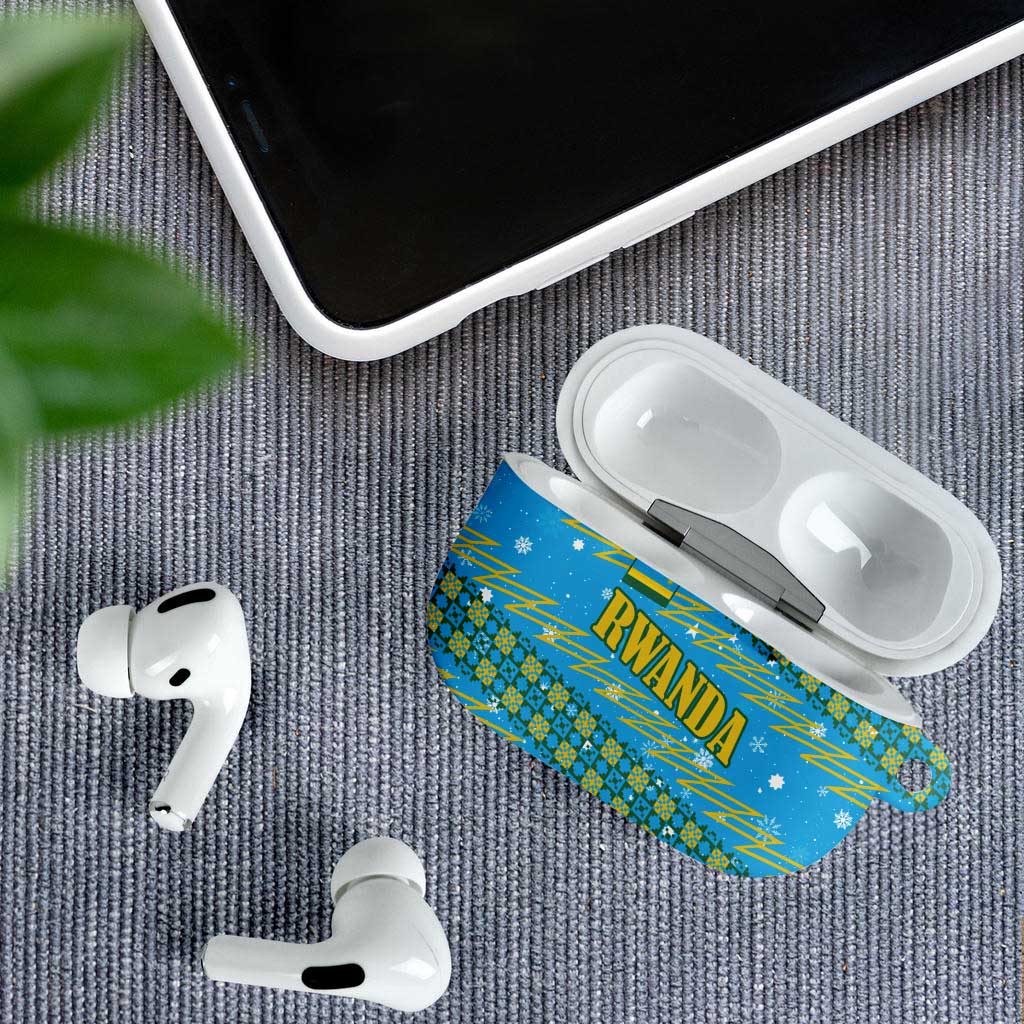 Rwanda Christmas AirPods Case with Blue-Yellow Pattern, Festive Geometric Motifs, and Bold Typography - Wonder Print Shop