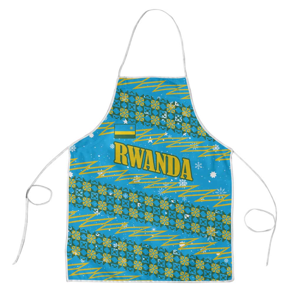 Rwanda Christmas Apron with Blue-Yellow Pattern, Festive Geometric Motifs, and Bold Typography - Wonder Print Shop