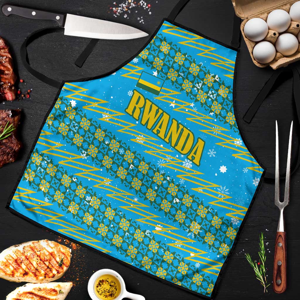 Rwanda Christmas Apron with Blue-Yellow Pattern, Festive Geometric Motifs, and Bold Typography - Wonder Print Shop