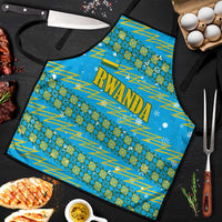 Rwanda Christmas Apron with Blue-Yellow Pattern, Festive Geometric Motifs, and Bold Typography - Wonder Print Shop
