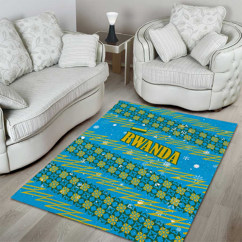 Rwanda Christmas Area Rug with Blue-Yellow Pattern, Festive Geometric Motifs, and Bold Typography - Wonder Print Shop