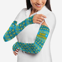 Rwanda Christmas Arm Sleeves with Blue-Yellow Pattern, Festive Geometric Motifs, and Bold Typography - Wonder Print Shop