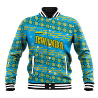 Rwanda Christmas Baseball Jacket with Blue-Yellow Pattern, Festive Geometric Motifs, and Bold Typography - Wonder Print Shop