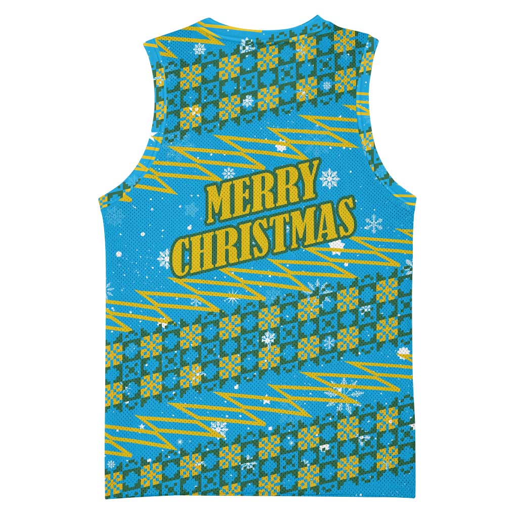 Rwanda Christmas Basketball Jersey with Blue-Yellow Pattern, Festive Geometric Motifs, and Bold Typography - Wonder Print Shop