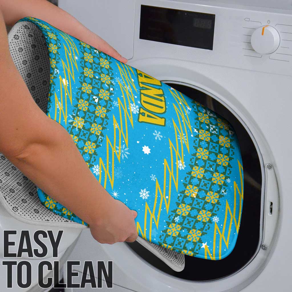 Rwanda Christmas Bathroom Set with Blue-Yellow Pattern, Festive Geometric Motifs, and Bold Typography - Wonder Print Shop