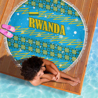 Rwanda Christmas Beach Blanket with Blue-Yellow Pattern, Festive Geometric Motifs, and Bold Typography - Wonder Print Shop